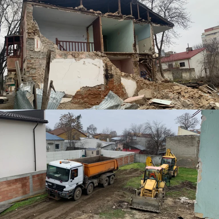 Demolare casă și încărcare moloz în basculantă